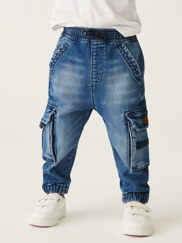 Mid Blue Denim Comfort Cargo Jeans (3mths-7yrs)