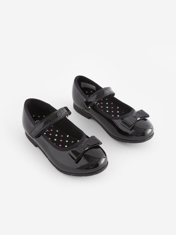Black Patent Wide Fit (G) School Leather Bow Mary Jane Shoes