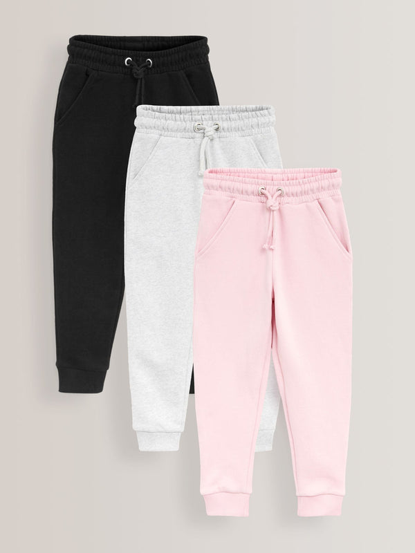 Pink/Grey/Black 3 Pack Soft Jersey Regular Fit Joggers (3-16yrs)