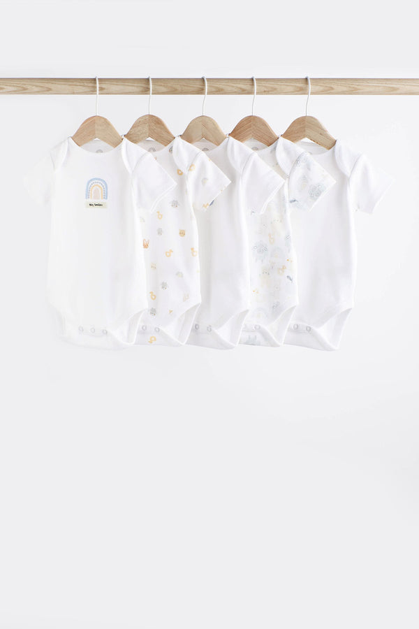 White Short Sleeve Baby Bodysuits 5 Pack