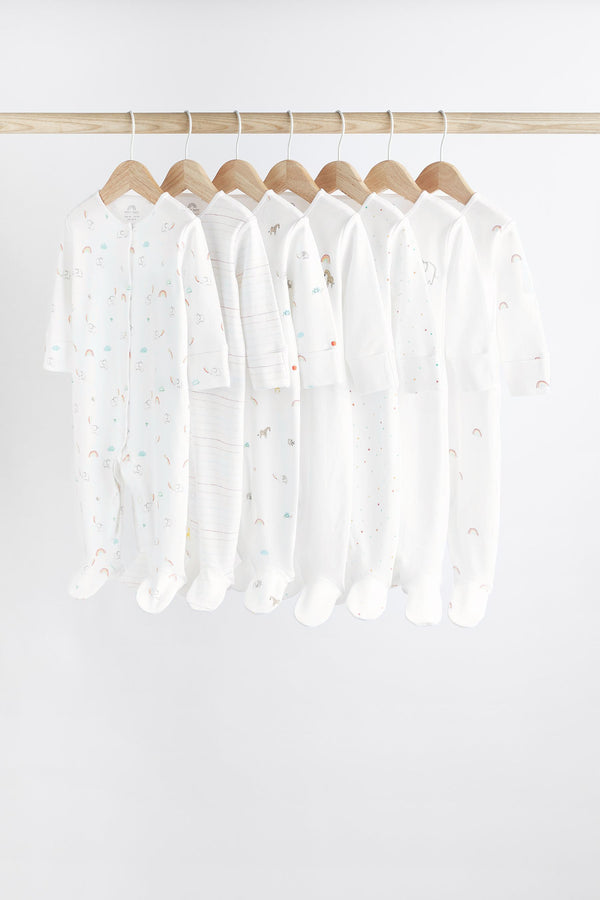 White Bright Animal Baby Printed Long Sleeve Sleepsuits (0-2yrs)