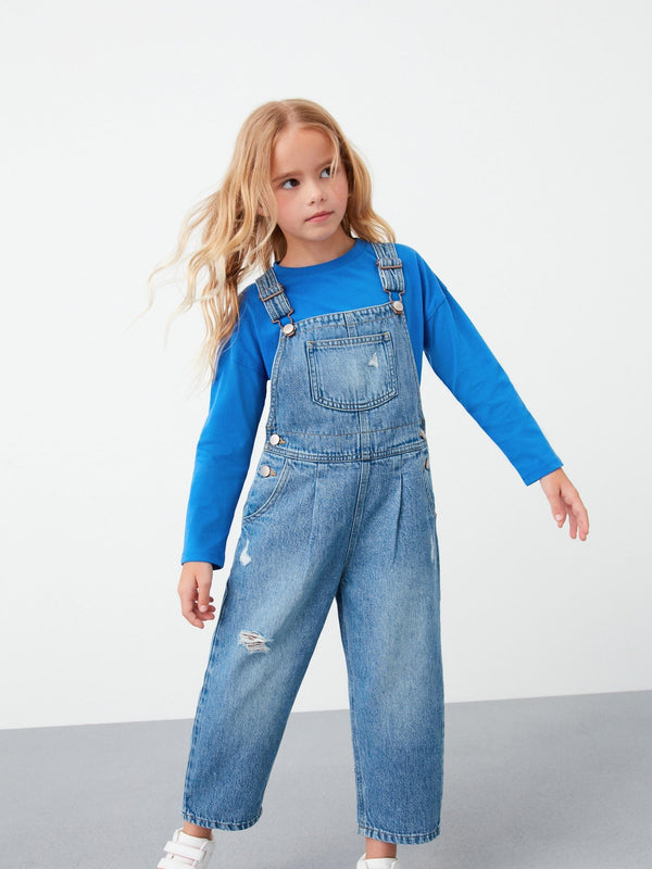 Mid Blue Denim Mom 100% Cotton Dungarees (3-16yrs)