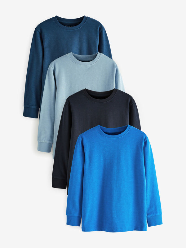 Blue Plain Long Sleeve Cosy T-Shirts 4 Pack (3-16yrs)