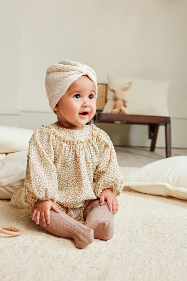 Cream Baby Woven Bloomer Romper with Tight Set -fawre-