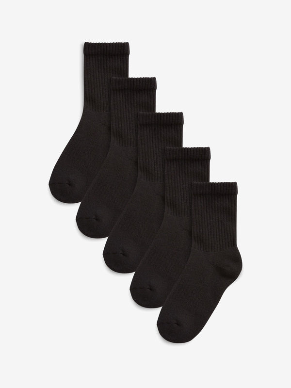 Black 5 Pack Cotton Rich Cushioned Footbed Ribbed Socks