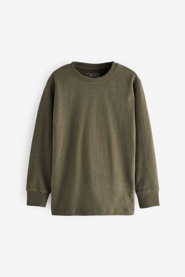 Green Khaki 100% Cotton Long Sleeve Cosy T-Shirt (3-16yrs)