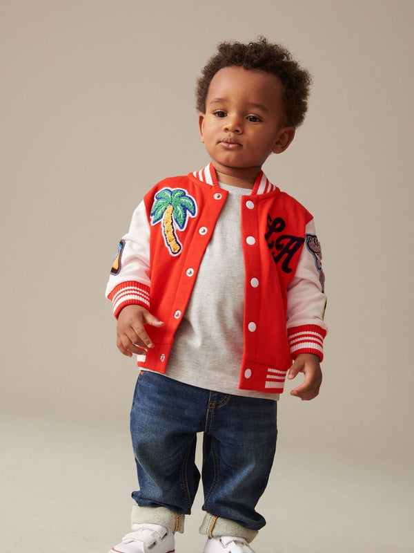 Bright Red Letterman 100% Cotton Jacket (3mths-7yrs)