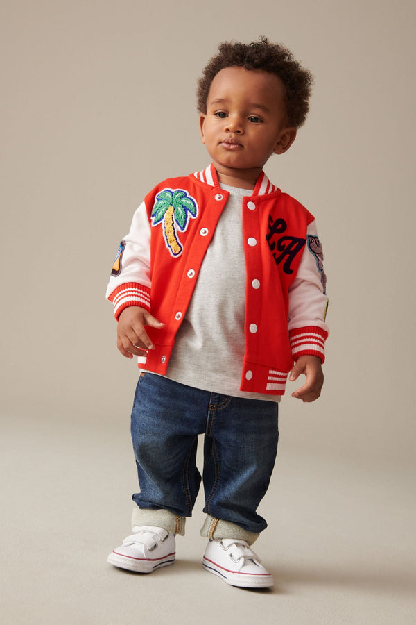 Bright Red 100% Cotton Letterman Jacket (3mths-7yrs)