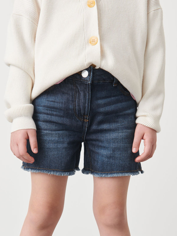 Dark Blue Longer Length Frayed Edge Denim Shorts (3-16yrs)