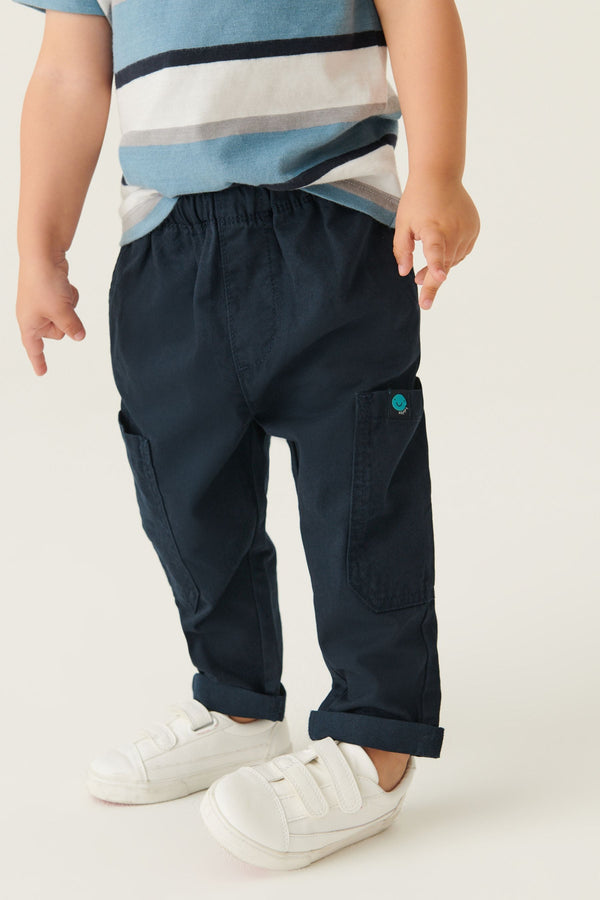 Navy Blue 100% Cotton Side Pocket Pull-On Trousers (3mths-7yrs)