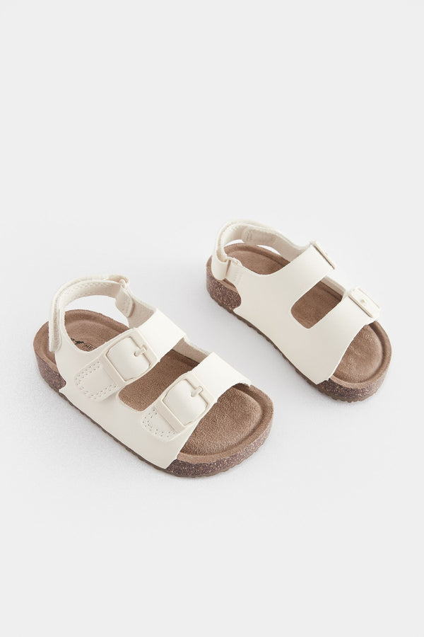 Cream Double Buckle Cushioned Footbed Sandals