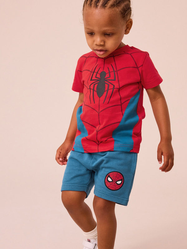 Red/Blue Spider-Man License 100% Cotton T-Shirt And Shorts Set (3mths-8yrs)