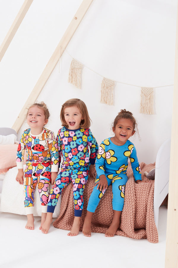 Multi Bright Floral Character 100% Cotton Snuggle Pyjamas 3 Pack (9mths-8yrs)