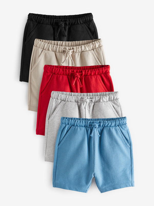 Grey/Navy Blue/Red 100% Cotton Jersey Shorts 5 Pack (3mths-7yrs)