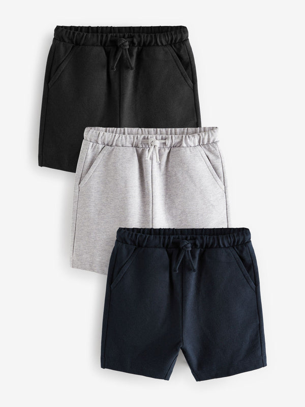 Black/Grey/Navy Blue 100% Cotton Jersey Shorts 3 Pack (3mths-7yrs)