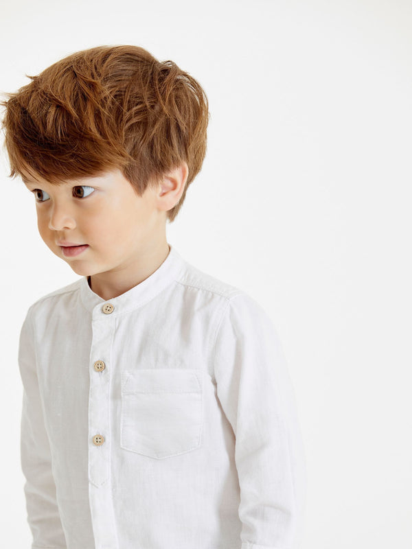 White Grandad Collar Linen Mix Shirt (3mths-7yrs)