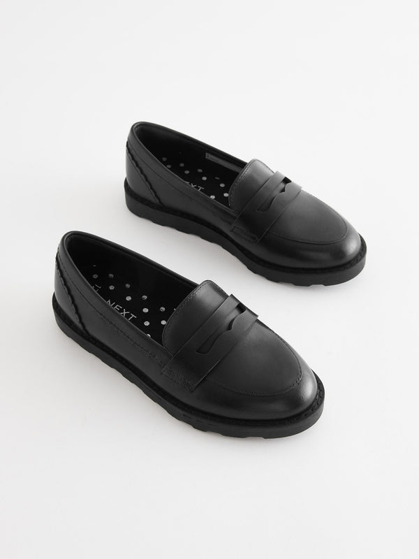 Black Matt School Leather Loafers