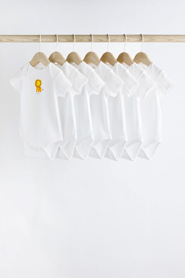 White Printed Baby Bodysuits 7 Pack