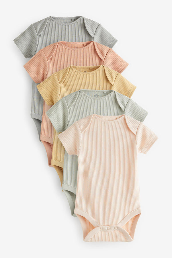 Muted Neutrals Baby Rib Bodysuits 5 Pack (immediate)