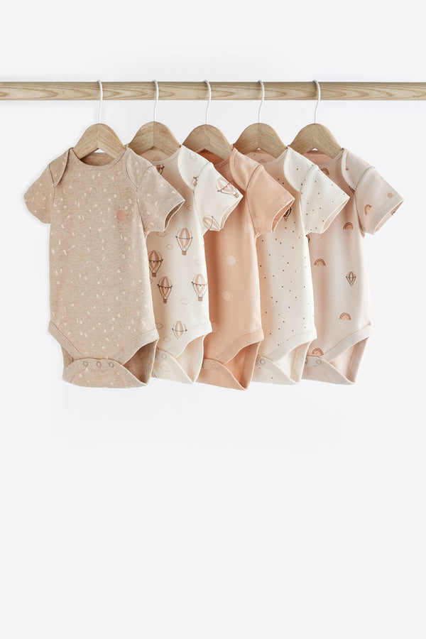 Neutral Short Sleeve Baby Bodysuits 5 Pack