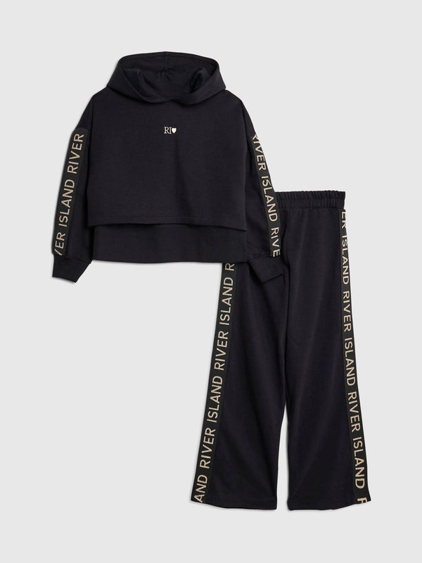 River Island Black Hooded Waistband Hoodie & Joggers Set
