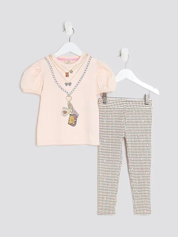 River Island Pink Necklace T-Shirt and Leggings Set
