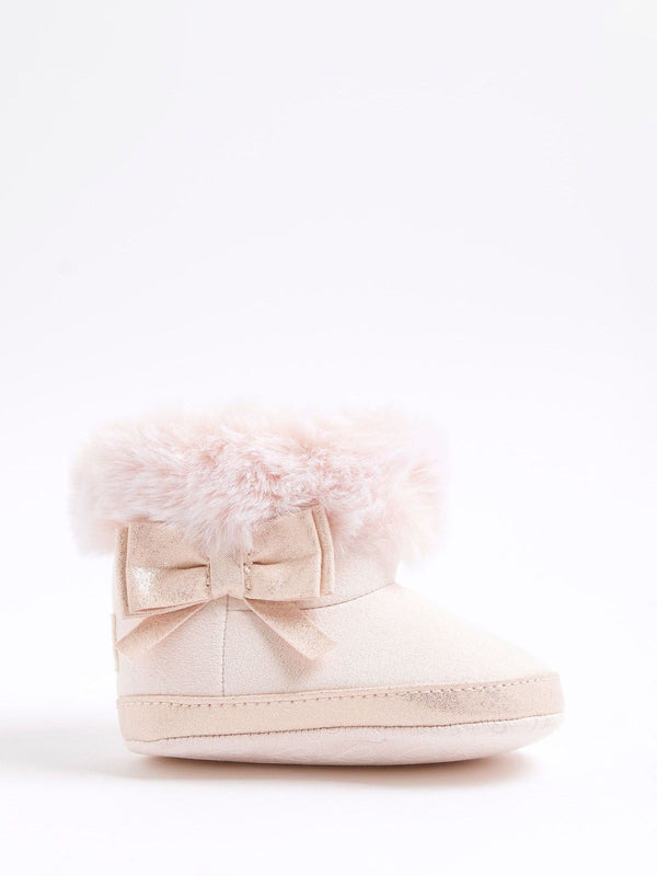 River Island Pink Bow Suedette Booties