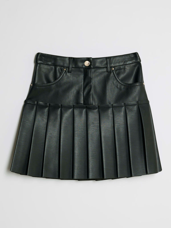River Island Black Faux Leather Pleated Skirt