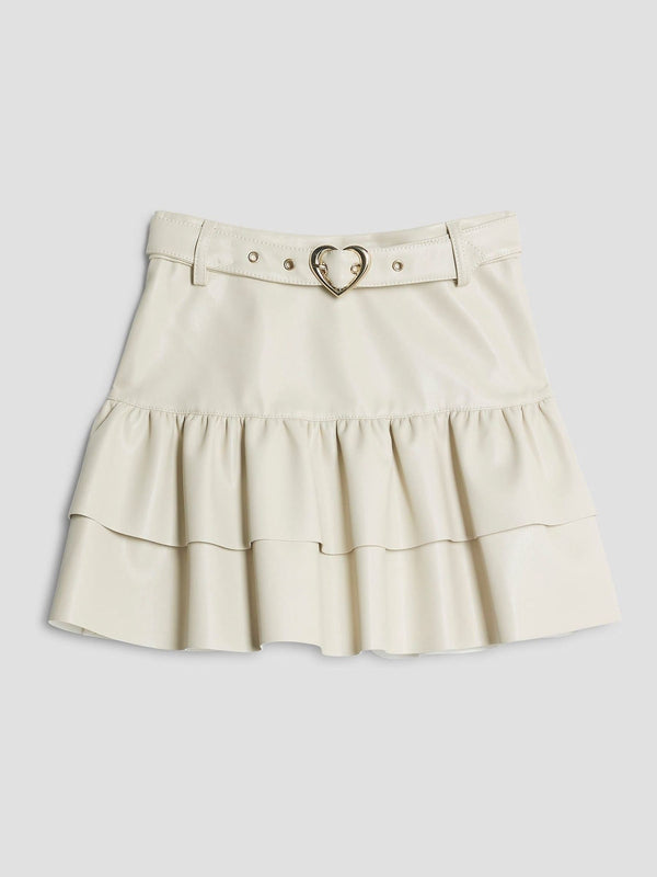 River Island Cream Faux Leather Rara Skirt with Heart Belt