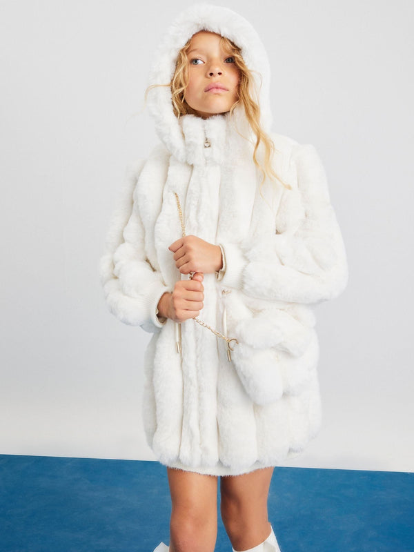River Island White Fur Coat & Bag