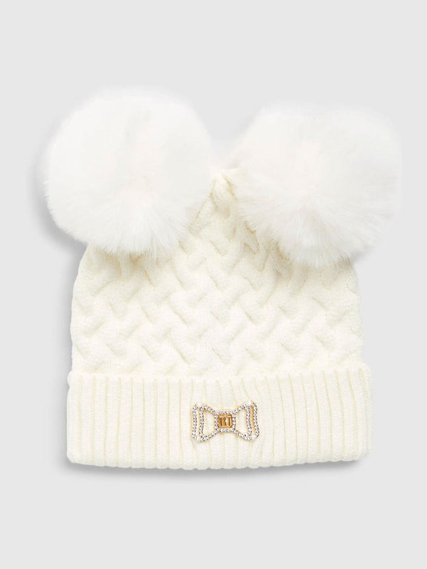 River Island Cream Double Pom Beanie