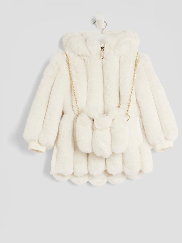 River Island Light Biege Fur Coat & Bag