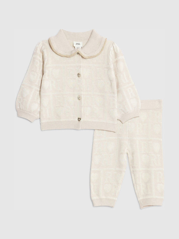 River Island Brown Monogram Cardigan and Leggings Set