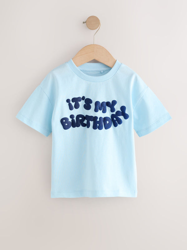 Blue Birthday Short Sleeve Graphic Print T-Shirt (3mths-8yrs)