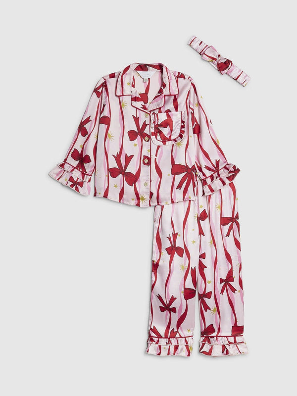 River Island Pink Bow Print Satin Pyjamas