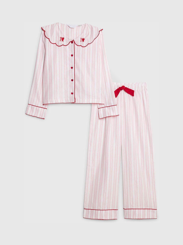 River Island Pink Long Sleeve Stripe Scallop Collar Pyjamas Set