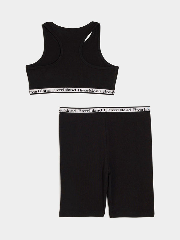 River Island Black Waistband Crop Top and Cycle Shorts Set
