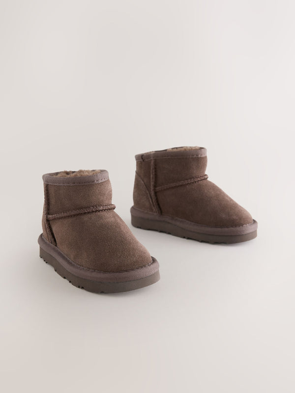 Chocolate Brown Water Repellent Standard Fit (F) Print Suede Pull On Boots