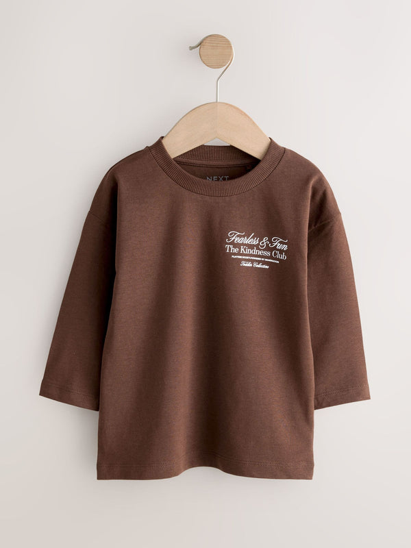 Chocolate Brown Slogan Long Sleeve Back Print T-Shirt (3mths-8yrs)