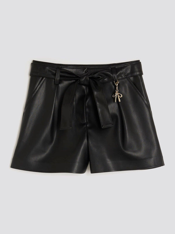 River Island Girls Faux Leather Black Belted Shorts