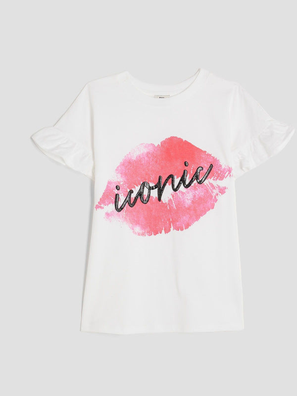 River Island White Girls Iconic Lips Frill T-Shirt