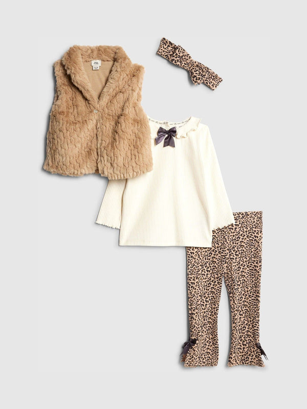 River Island Brown Baby Girl Leopard Print Gilet and Headband Set