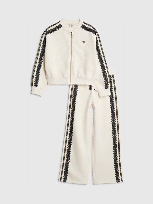 River Island Cream Girls Lace Collar Sweatshirt & Joggers Set