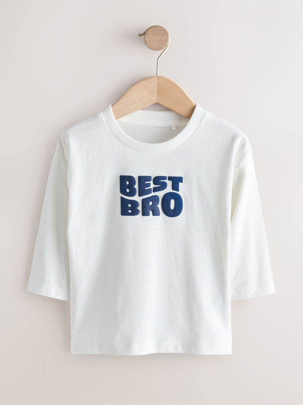 White Best Bro Long Sleeve Graphic Print T-Shirt (3mths-8yrs)