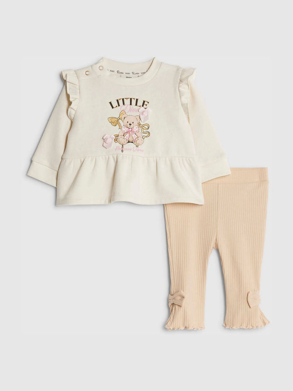 River Island Brown Bear Frill Peplum & Leggings Set
