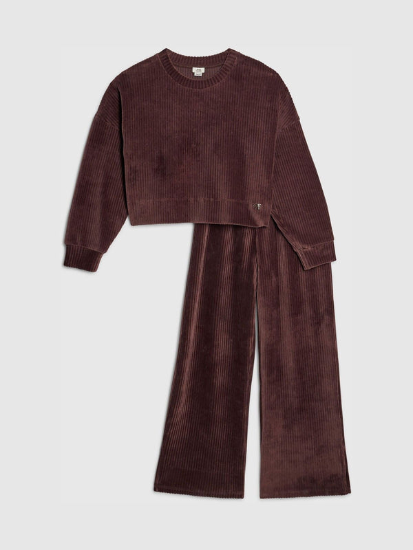 River Island Brown Cosy Cord Lounge Sweatshirt & Wide Leg Joggers Set
