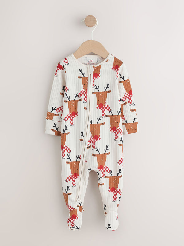 Ecru Baby Christmas Reindeer Sleepsuit (0mths-3yrs)