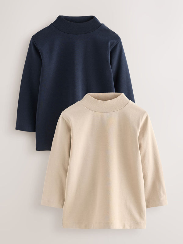 Navy/Stone Long Sleeve Turtle Neck T-Shirts 2 Pack (3mths-7yrs)