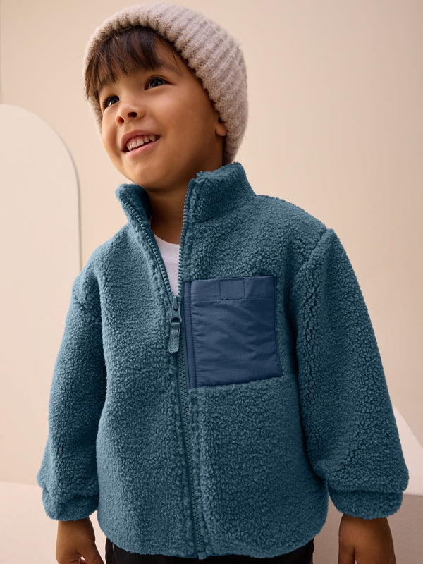 Blue Plain Funnel Neck Fleece Zip Through Fleece (3mths-7yrs)