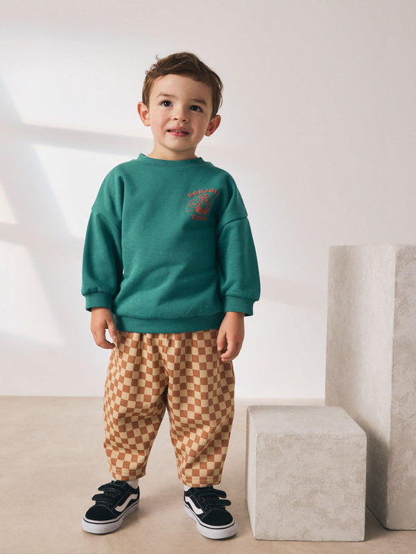 Green Croissant Sweatshirt and Patterned Joggers Set (3mths-7yrs)